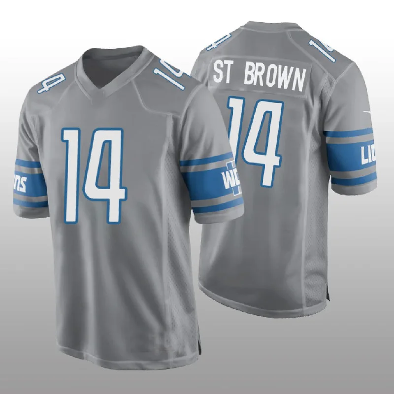 Rugby Jersey for Comfortable Fit for All Positions-D.Lions #14 Amon-Ra St. Brown Alternate Game Jersey - Silver Stitched American Football Jerseys