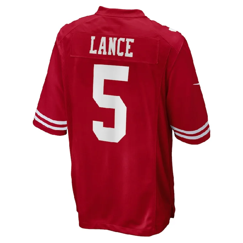 Rugby Jersey for Optimal Breathability and Airflow-SF.49ers #5 Trey Lance Scarlet Player Game Jersey Stitched American Football Jerseys