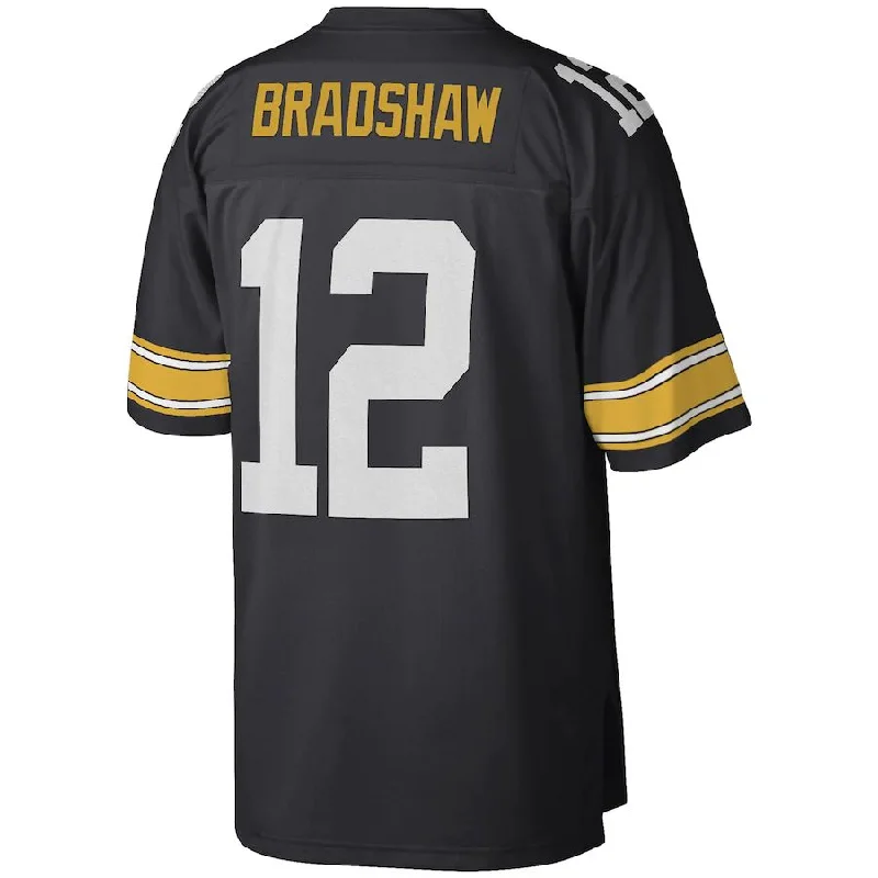 Rugby Jersey for Long-Lasting Use-P.Steelers #12 Terry Bradshaw Mitchell & Ness Black Legacy Replica Jersey Stitched American Football Jerseys