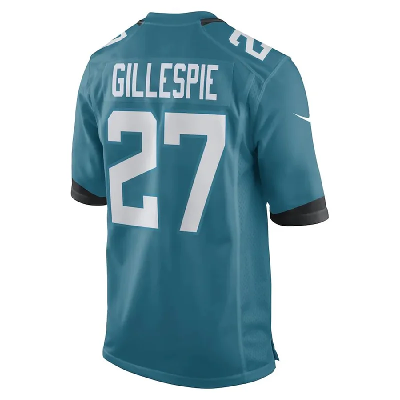 Rugby Jersey for Both Indoor and Outdoor Games-J.Jaguars #27 Tyree Gillespie Teal Game Player Jersey Stitched American Football Jerseys