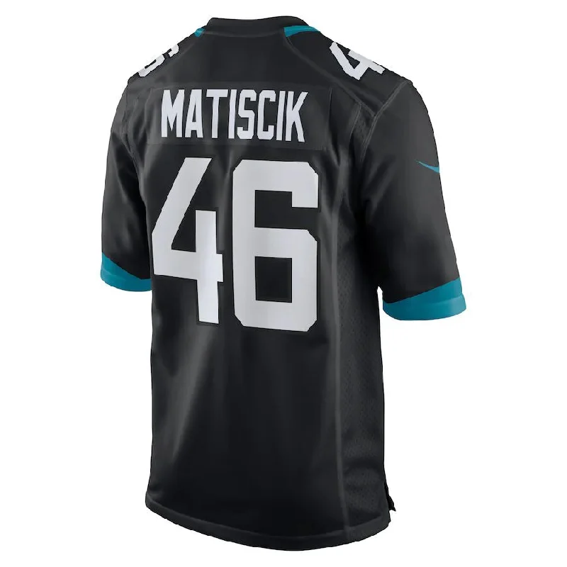 Rugby Jersey for Professional Matches-J.Jaguars #46 Ross Matiscik Black Game Jersey Stitched American Football Jerseys