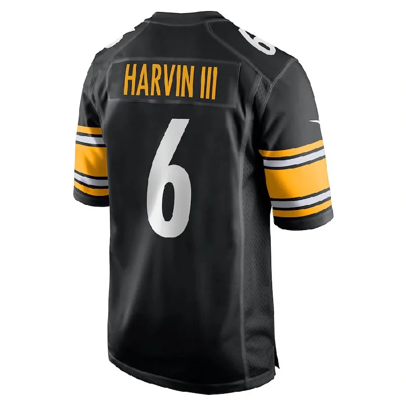 Rugby Jersey with Improved Fit for Better Performance-P.Steelers #6 Pressley Harvin III Black Game Jersey Stitched American Football Jerseys