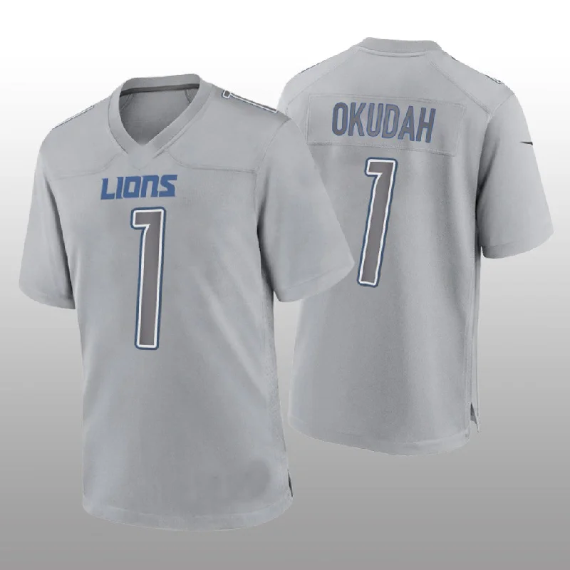 Rugby Jersey for Both Training and Games-D.Lions #1  Jeff Okudah Gray Game Atmosphere Jersey Stitched American Football Jerseys