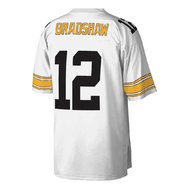 Rugby Jersey for Quick-Drying Technology-P.Steelers #12 Terry Bradshaw Mitchell & Ness White Legacy Replica Jersey Stitched American Football Jerseys