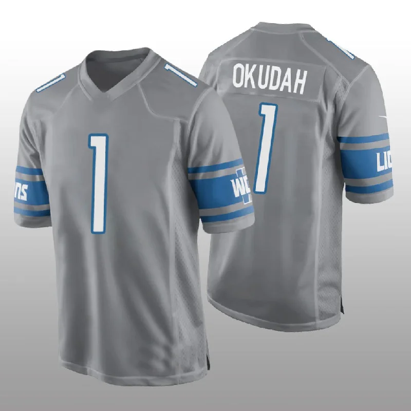 Rugby Jersey for Both Indoor and Outdoor Games-D.Lions #1 Jeff Okudah Alternate Game Jersey - Silver Stitched American Football Jerseys