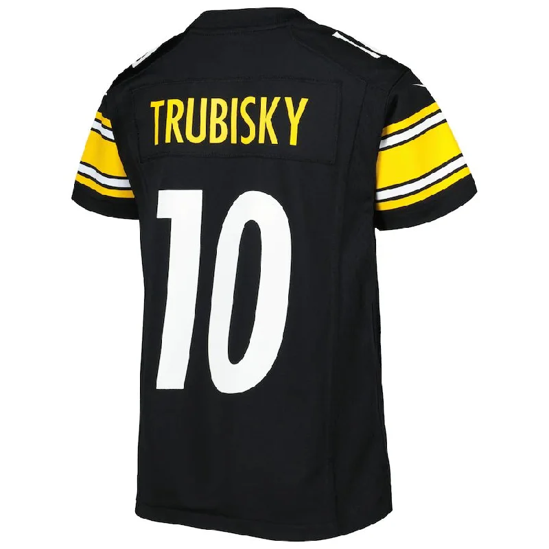 Rugby Jersey with Durable Fabric for Extended Use-P.Steelers #10 Mitchell Trubisky Black Game Jersey Stitched American Football Jerseys