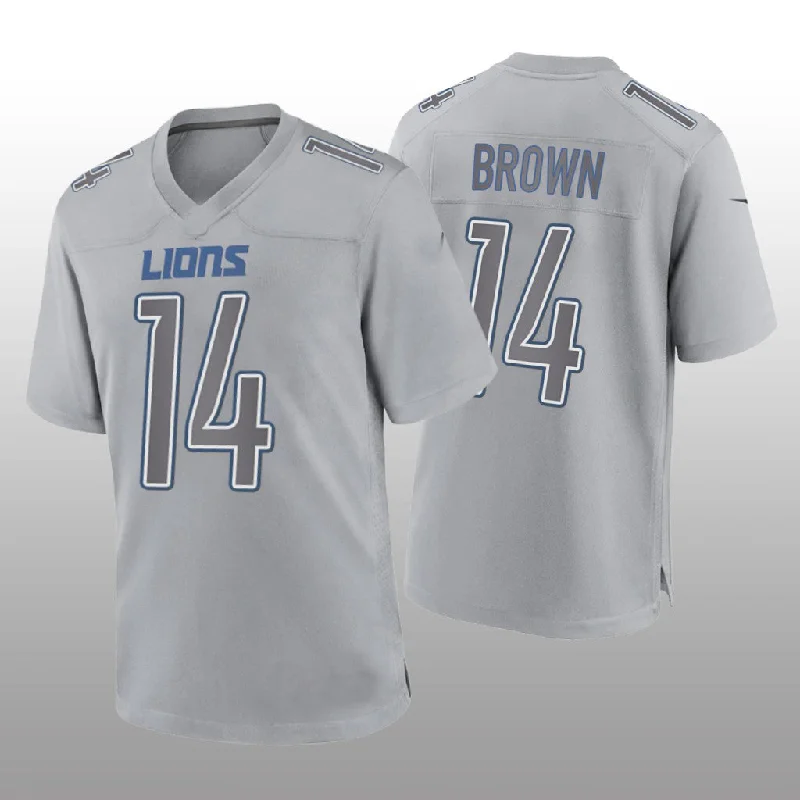 Rugby Jersey for Both Contact and Non-Contact Games-D.Lions #14 Amon-Ra St. Brown Gray Game Atmosphere Jersey Stitched American Football Jerseys