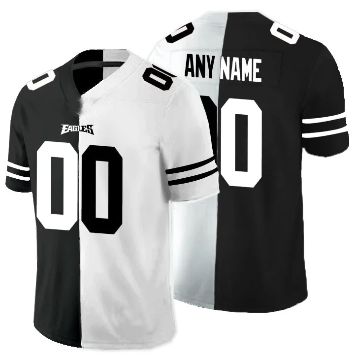 Rugby Jersey for Lightweight Construction for Speed-Custom P.Eagles Black And White Split Vapor Untouchable Limited Jersey Stitched American Football Jerseys