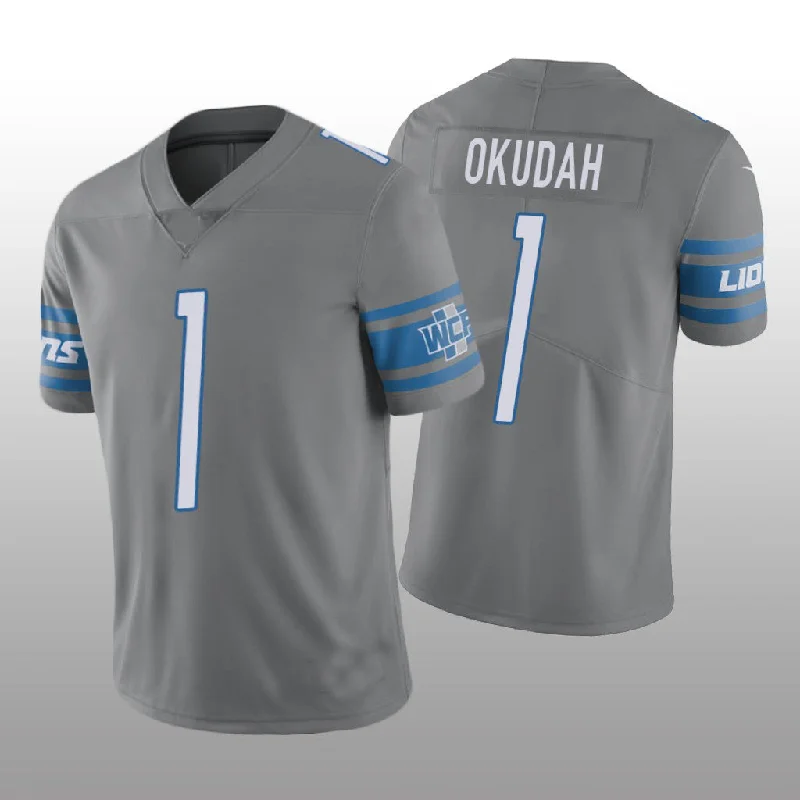 Rugby Jersey for Comfortable Fit in Tough Matches-D.Lions NO. 1 Jeff Okudah Silver Vapor Limited Jersey Stitched American Football Jerseys