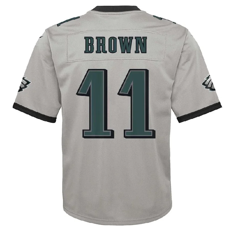 Rugby Jersey for Aggressive Play-P.Eagles #11 A.J. Brown Silver Inverted Game Jersey Stitched American Football Jerseys