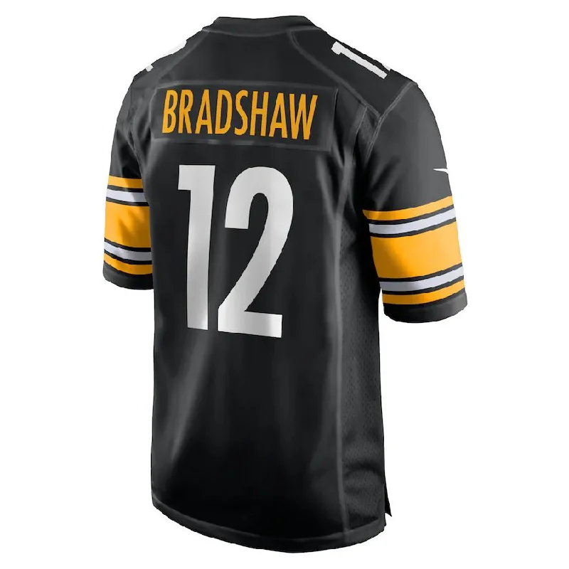 Rugby Jersey for Maximum Breathability-P.Steelers #12 Terry Bradshaw Black Retired Player Game Jersey Stitched American Football Jerseys