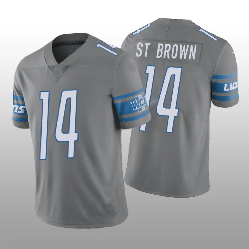 Rugby Jersey for Comfort and Protection During Tackles-D.Lions NO. 14 Amon-Ra St. Brown Silver Vapor Limited Jersey Stitched American Football Jerseys