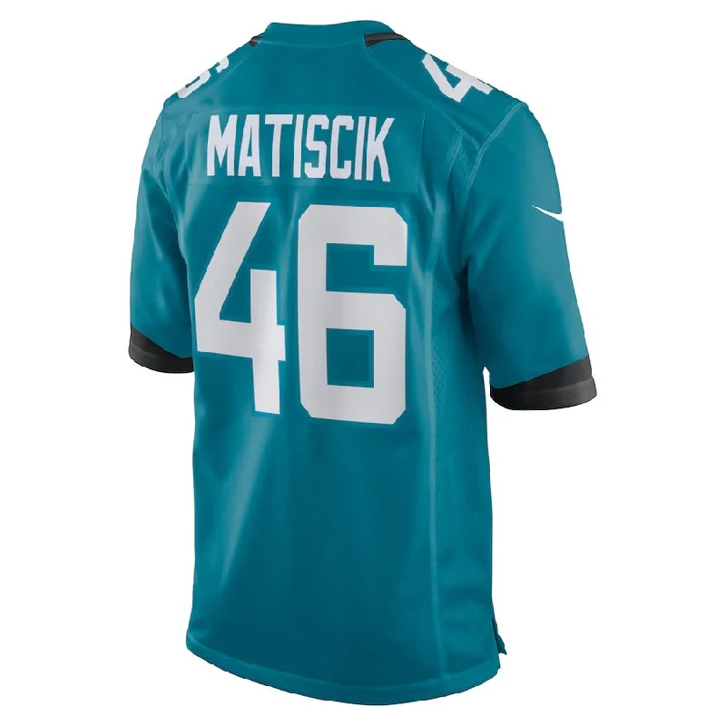 Rugby Jersey for Breathable Fabric-J.Jaguars #46 Ross Matiscik Teal Game Jersey Stitched American Football Jerseys