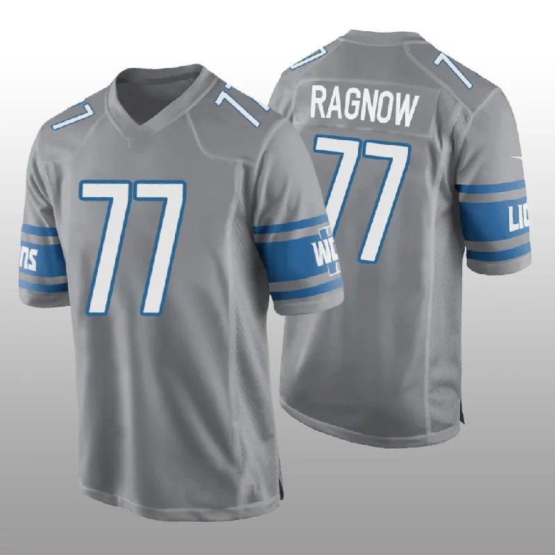 Rugby Jersey for Maximum Durability-D.Lions #77 Frank Ragnow Silver Game Jersey Stitched American Football Jerseys