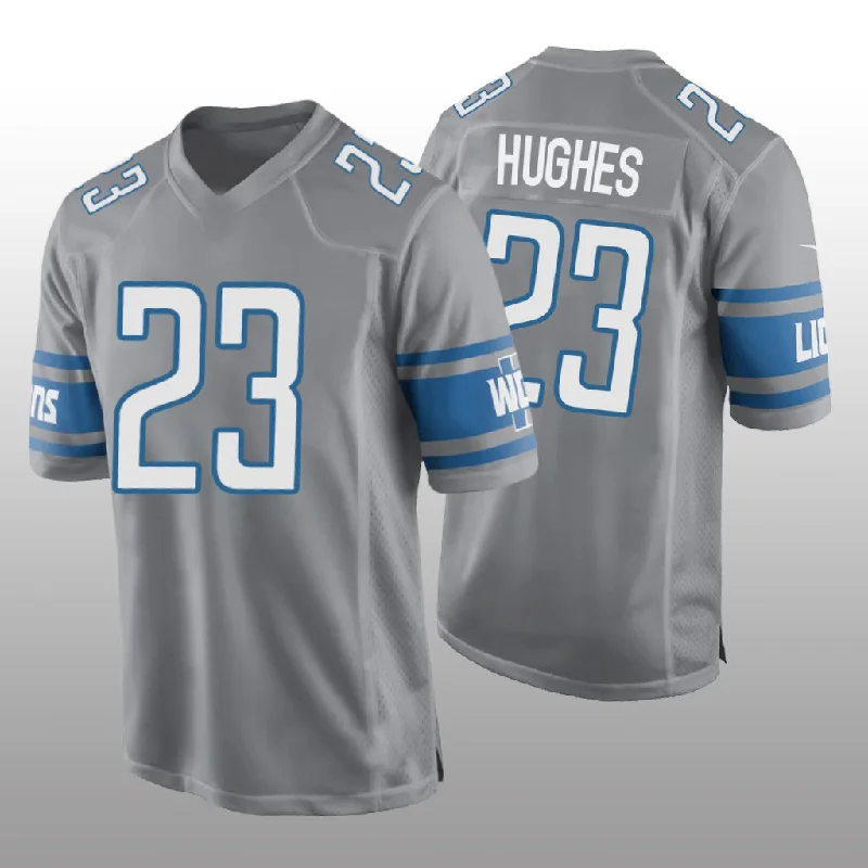 Rugby Jersey for Easy Handling and Comfort-D.Lions #23 Mike Hughes Game Jersey - Silver Stitched American Football Jerseys