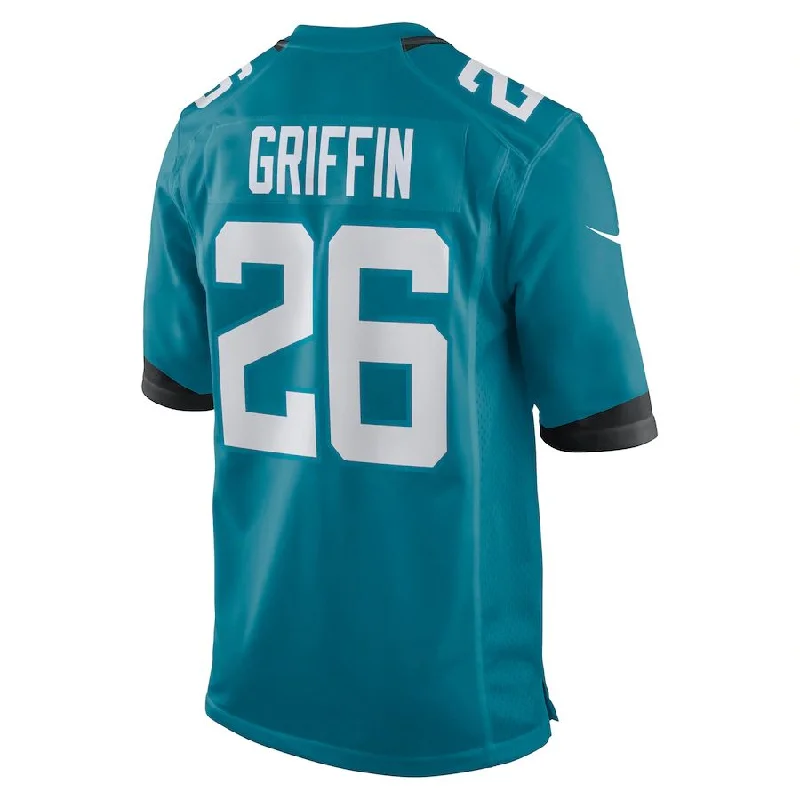 Rugby Jersey for Comfortable Play in All Seasons-J.Jaguars #26 Shaquill Griffin Teal Game Jersey Stitched American Football Jerseys