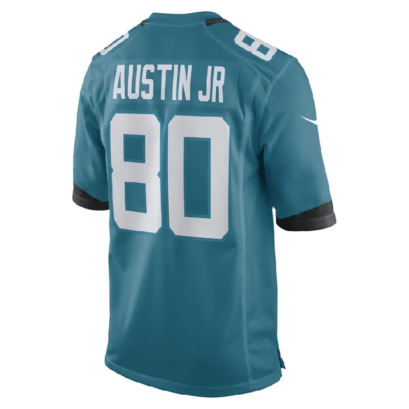 Rugby Jersey for Fast-Drying Comfort-J.Jaguars #80 Kevin Austin Jr. Teal Game Player Jersey Stitched American Football Jerseys