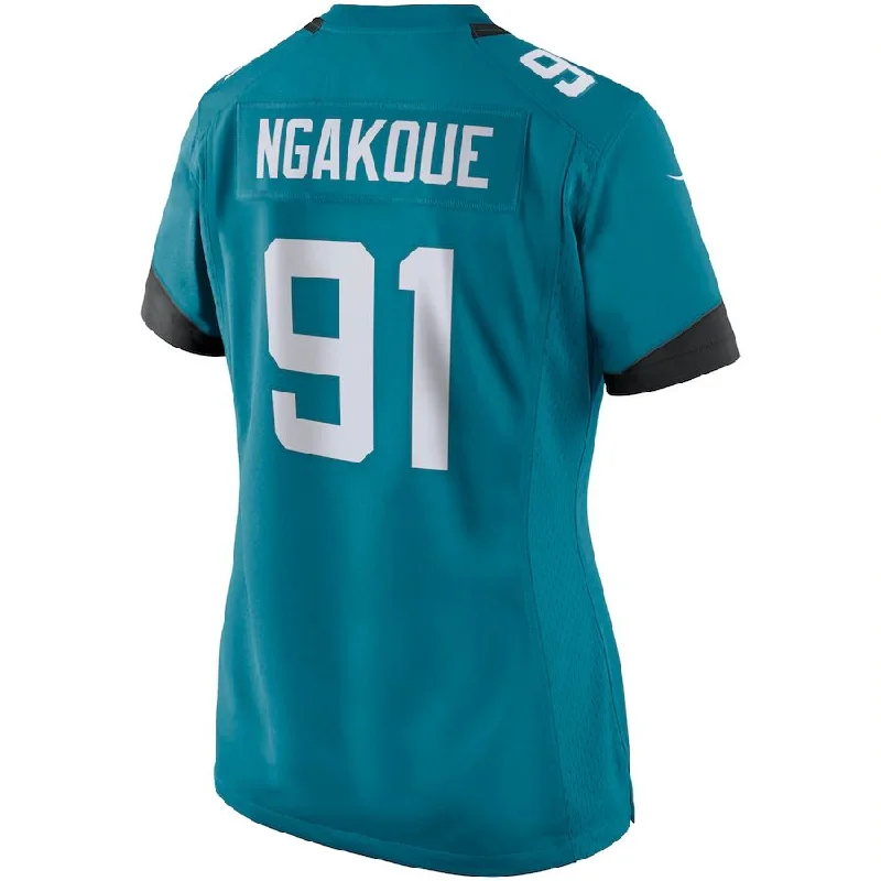 Rugby Jersey for Effortless Movement and Breathability-J.Jaguars #91 Yannick Ngakoue Teal Game Jersey Stitched American Football Jerseys