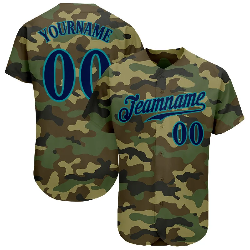 Baseball Jersey with Soft Inner Layer for Comfort-Custom Camo Navy-Teal Authentic Salute To Service Baseball Jersey