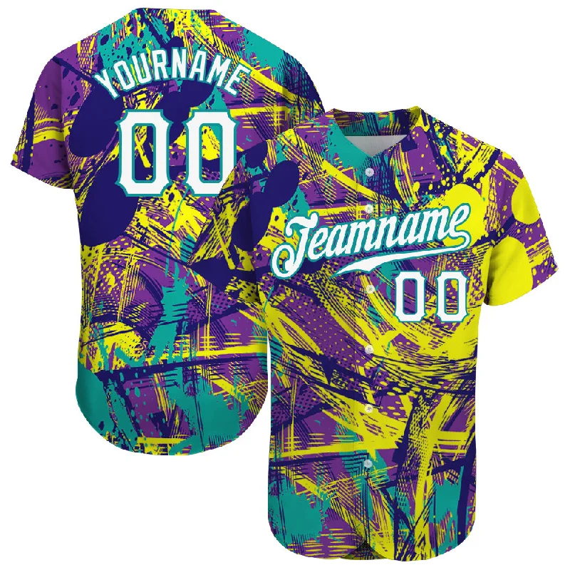 Baseball Jersey with Vented Panels for Cooling-Custom Graffiti Abstract Urban Pattern White-Teal 3D Authentic Baseball Jersey