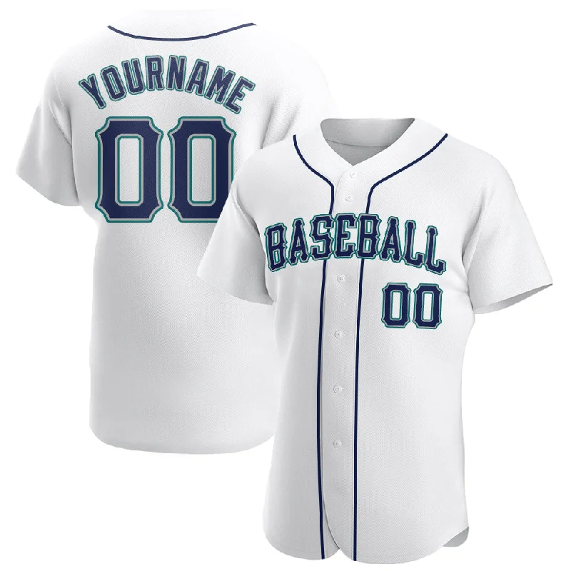 Baseball Jersey for Outdoor and Indoor Games-Custom White Navy-Teal Authentic Baseball Jersey