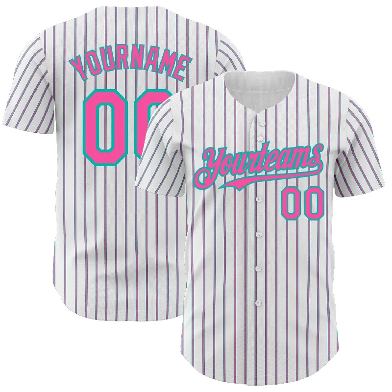 Baseball Jersey for Lightweight Play-Custom White (Aqua Pink Pinstripe) Pink-Aqua Authentic Baseball Jersey