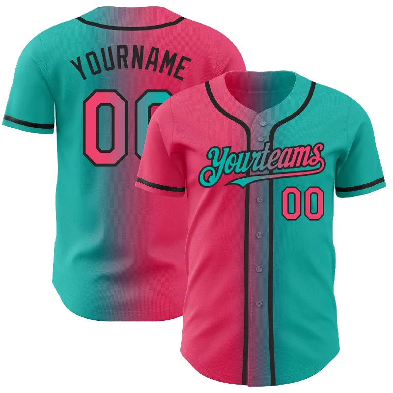 Baseball Jersey for Durable and Breathable Fabric-Custom Aqua Neon Pink-Black Authentic Gradient Fashion Baseball Jersey