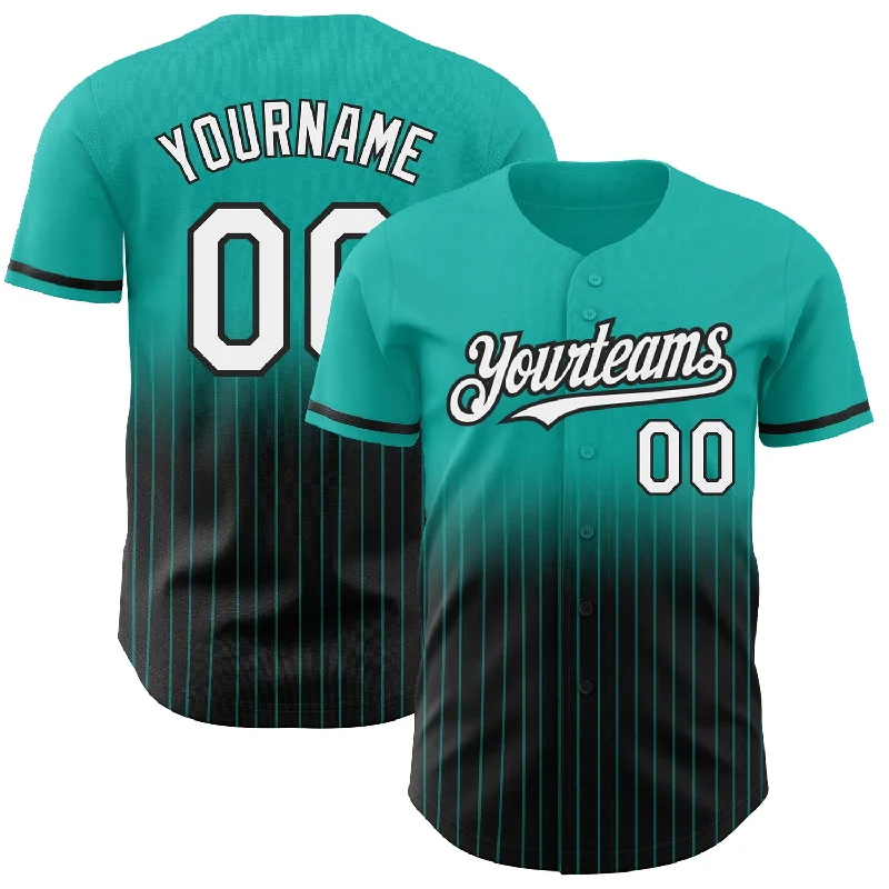 Baseball Jersey for Stylish Fit and Superior Comfort-Custom Aqua Pinstripe White-Black Authentic Fade Fashion Baseball Jersey