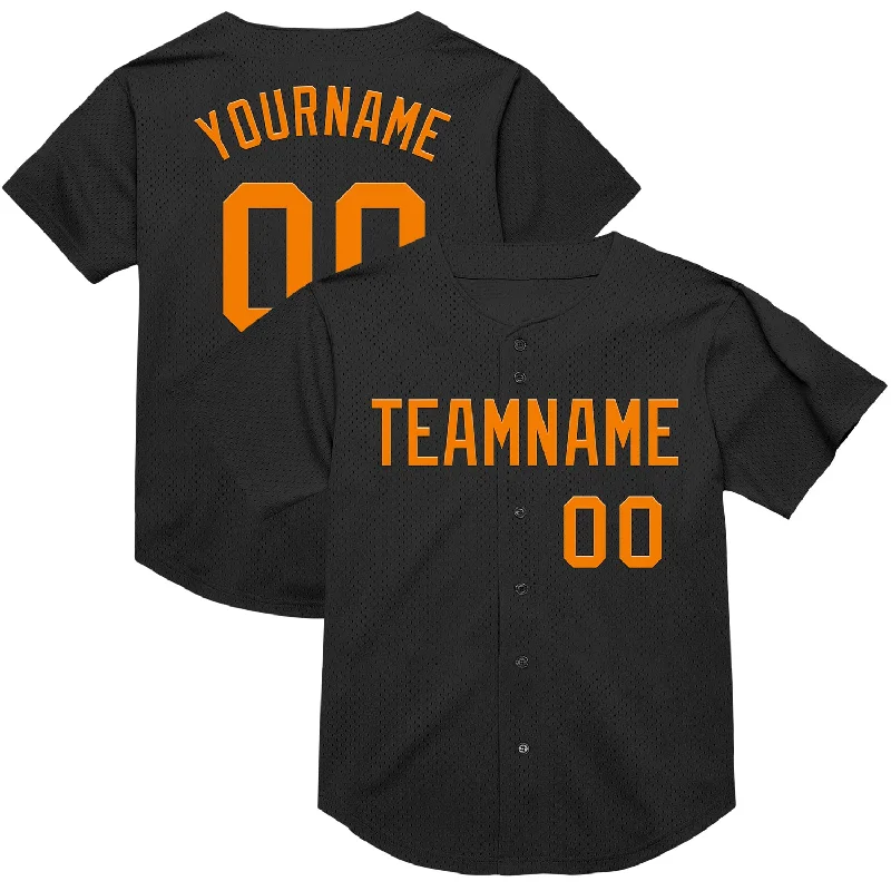 Baseball Jersey for Pro-Style Look and Feel-Custom Black Bay Orange Mesh Authentic Throwback Baseball Jersey