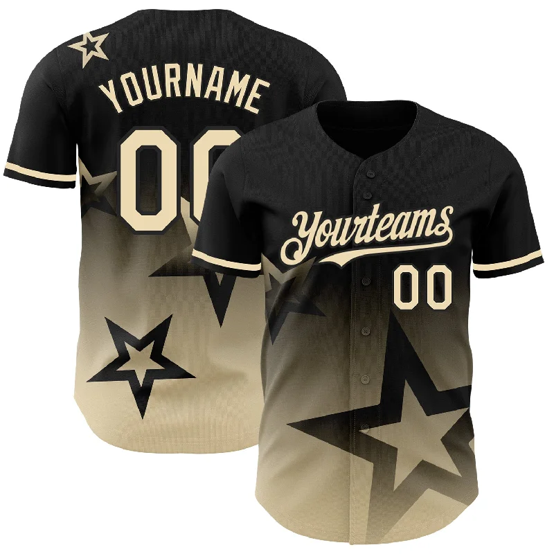 Baseball Jersey with Lightweight, Soft Fabric for Comfort-Custom Black Cream 3D Pattern Design Gradient Style Twinkle Star Authentic Baseball Jersey