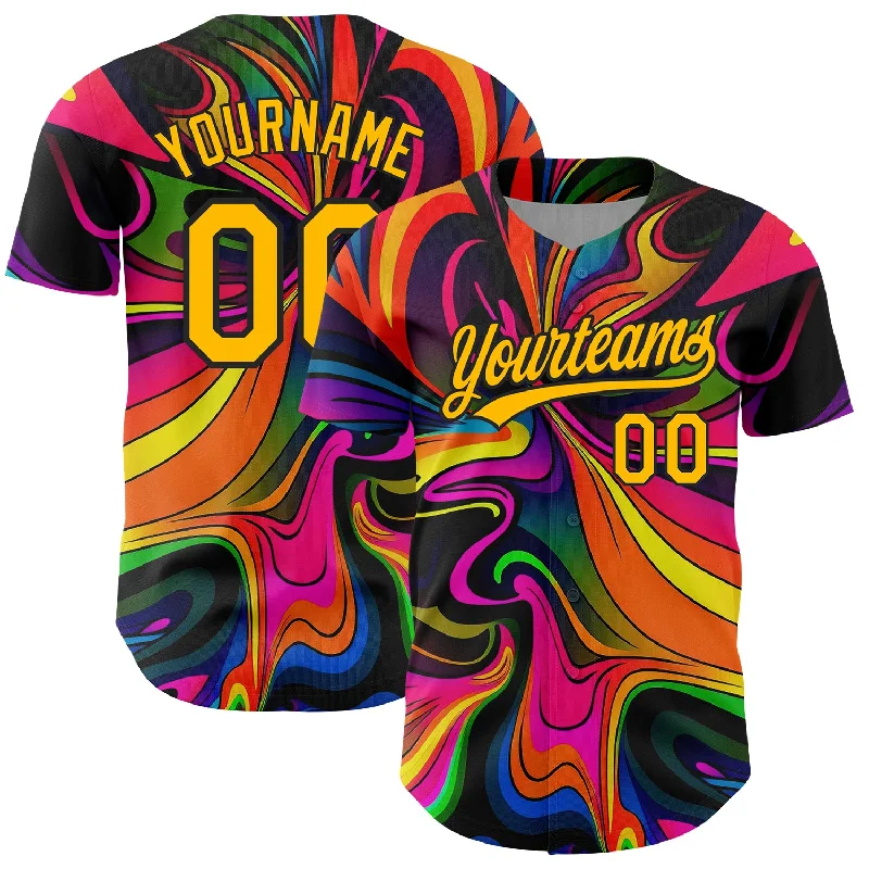 Baseball Jersey for Quick-Drying Performance-Custom Black Gold 3D Pattern Design Abstract Painting Authentic Baseball Jersey