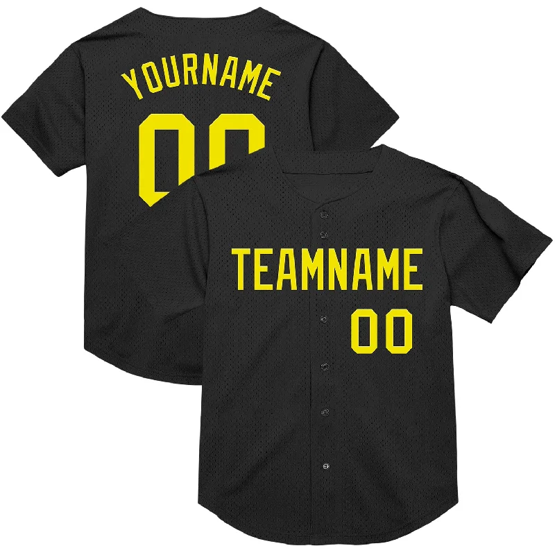 Baseball Jersey with Lightweight, Soft Fabric for Comfort-Custom Black Light Yellow Mesh Authentic Throwback Baseball Jersey