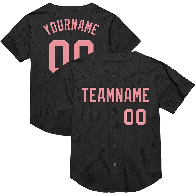 Baseball Jersey with Soft Fabric for Optimal Comfort-Custom Black Medium Pink Mesh Authentic Throwback Baseball Jersey