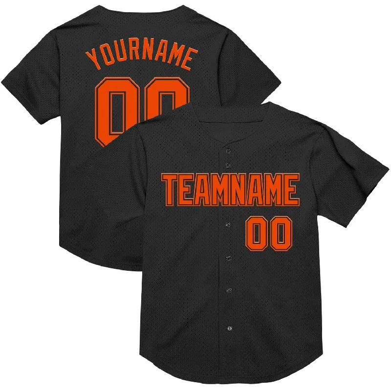 Baseball Jersey with Adjustable Fit and Breathability-Custom Black Orange Mesh Authentic Throwback Baseball Jersey