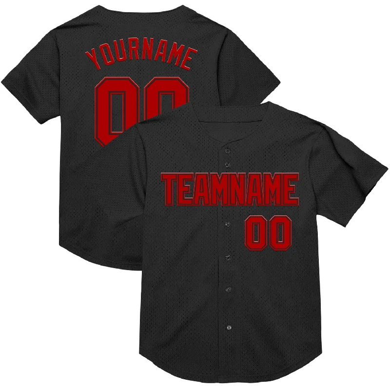 Baseball Jersey for Full Comfort and Durability-Custom Black Red Mesh Authentic Throwback Baseball Jersey