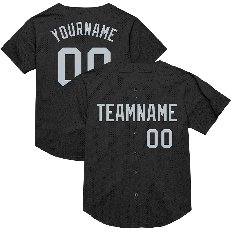 Baseball Jersey for Quick-Drying Comfort and Performance-Custom Black Silver Mesh Authentic Throwback Baseball Jersey