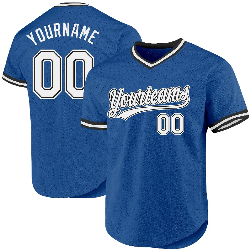 Baseball Jersey with Stretchable Fabric for Comfort-Custom Blue White-Black Authentic Throwback Baseball Jersey