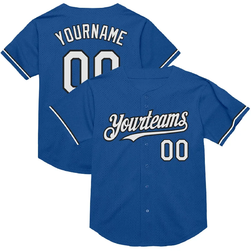 Baseball Jersey for High-Endurance Play-Custom Blue White-Black Mesh Authentic Throwback Baseball Jersey