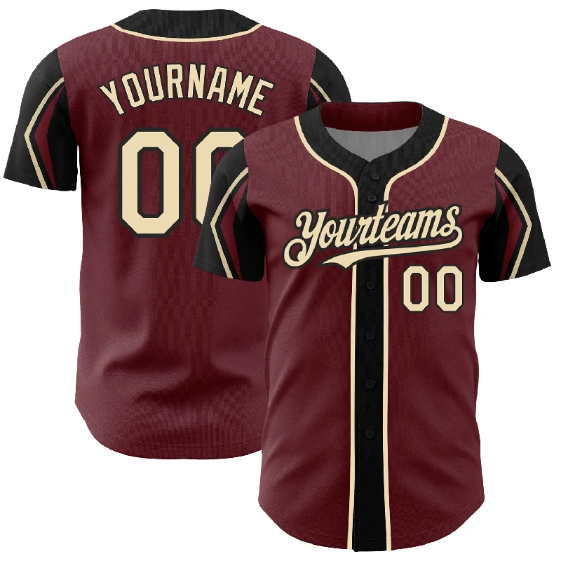 Baseball Jersey for Pro-Style Look and Feel-Custom Burgundy City Cream-Black 3 Colors Arm Shapes Authentic Baseball Jersey