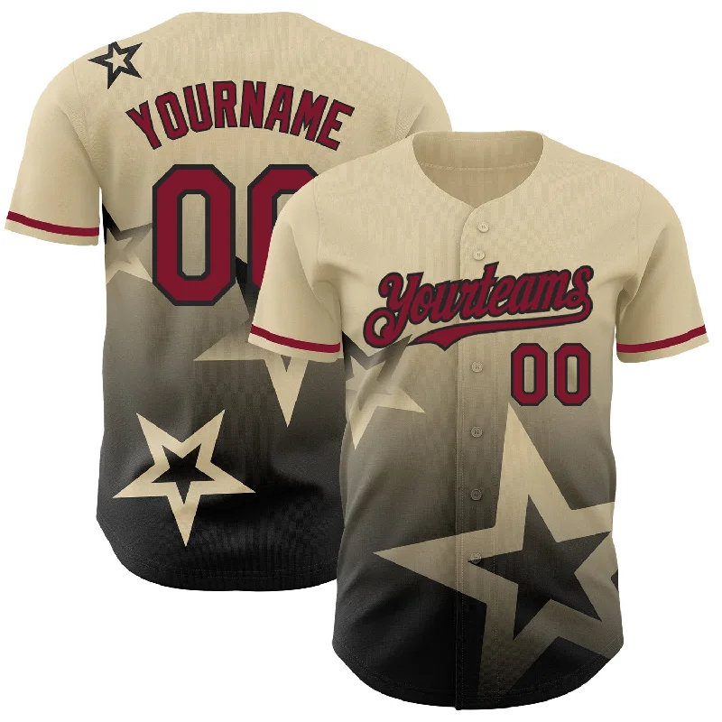 Baseball Jersey for Maximum Comfort in Hot Weather-Custom Cream Crimson-Black 3D Pattern Design Gradient Style Twinkle Star Authentic Baseball Jersey