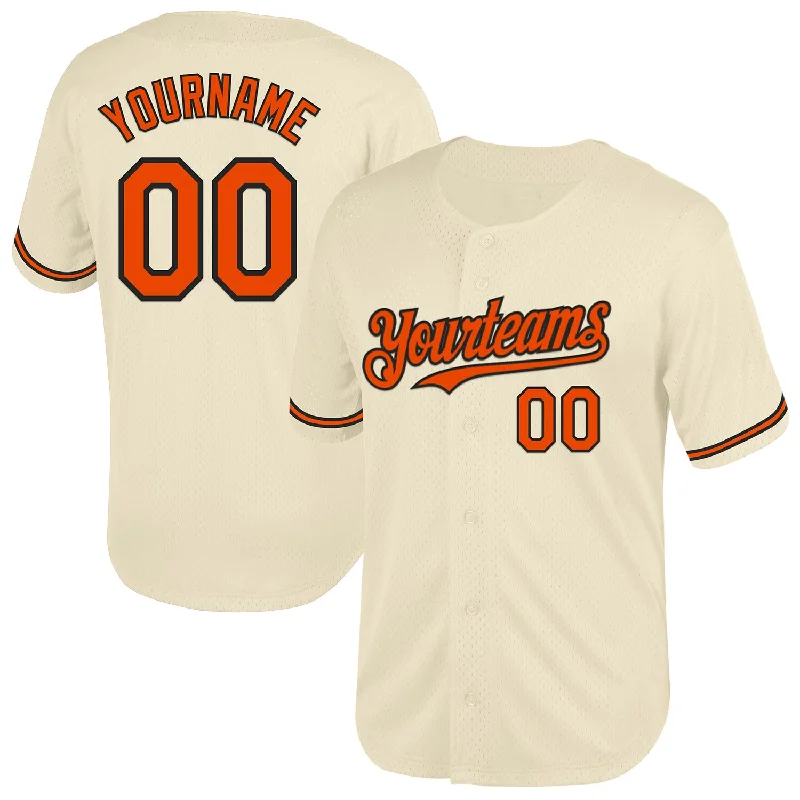 Baseball Jersey for Maximum Comfort During Long Games-Custom Cream Orange-Black Mesh Authentic Throwback Baseball Jersey