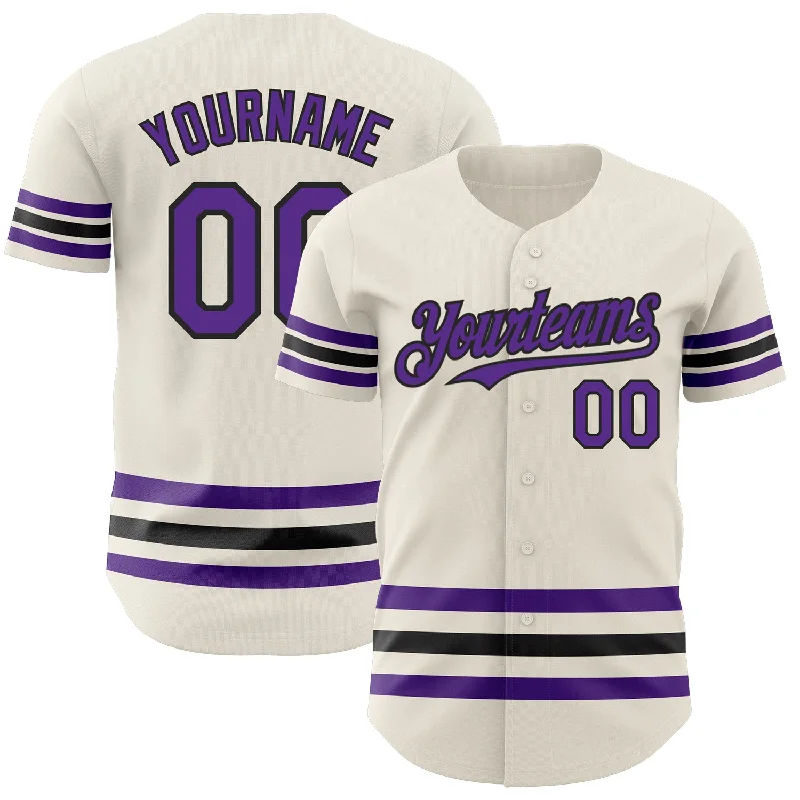 Baseball Jersey for Easy Movement-Custom Cream Purple-Black Line Authentic Baseball Jersey