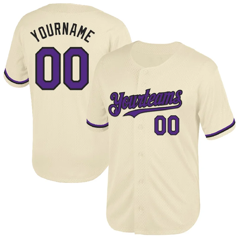 Baseball Jersey for Soft, Comfortable Play-Custom Cream Purple-Black Mesh Authentic Throwback Baseball Jersey