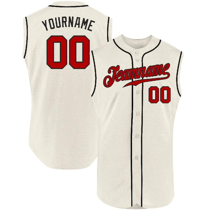 Baseball Jersey for Fast, Efficient Performance-Custom Cream Red-Black Authentic Sleeveless Baseball Jersey