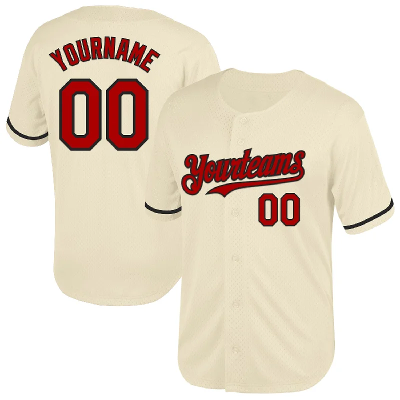 Baseball Jersey for Performance and Style-Custom Cream Red-Black Mesh Authentic Throwback Baseball Jersey