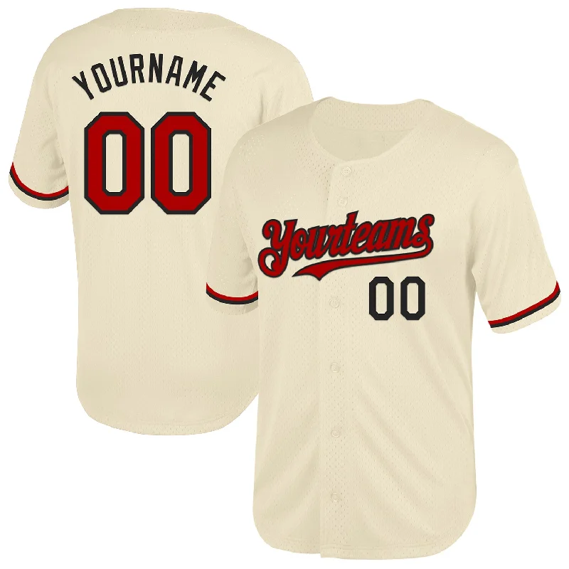 Baseball Jersey for Easy Mobility and Comfort-Custom Cream Red-Black Mesh Authentic Throwback Baseball Jersey