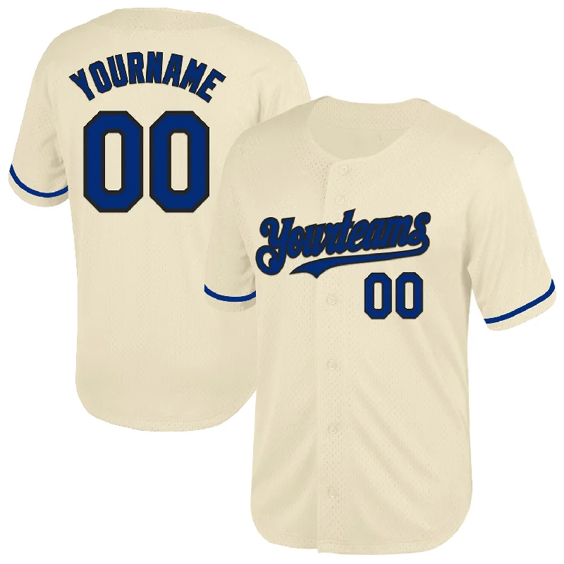 Baseball Jersey for Quick-Drying Performance-Custom Cream Royal-Black Mesh Authentic Throwback Baseball Jersey