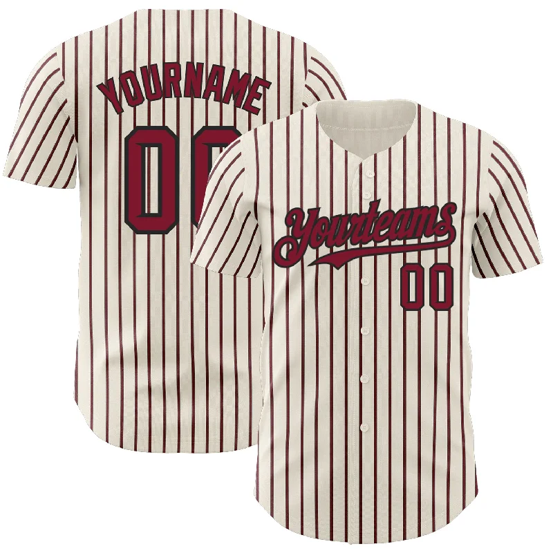 Baseball Jersey for Performance Fit for Every Player-Custom Cream (Black Crimson Pinstripe) Crimson-Black Authentic Baseball Jersey