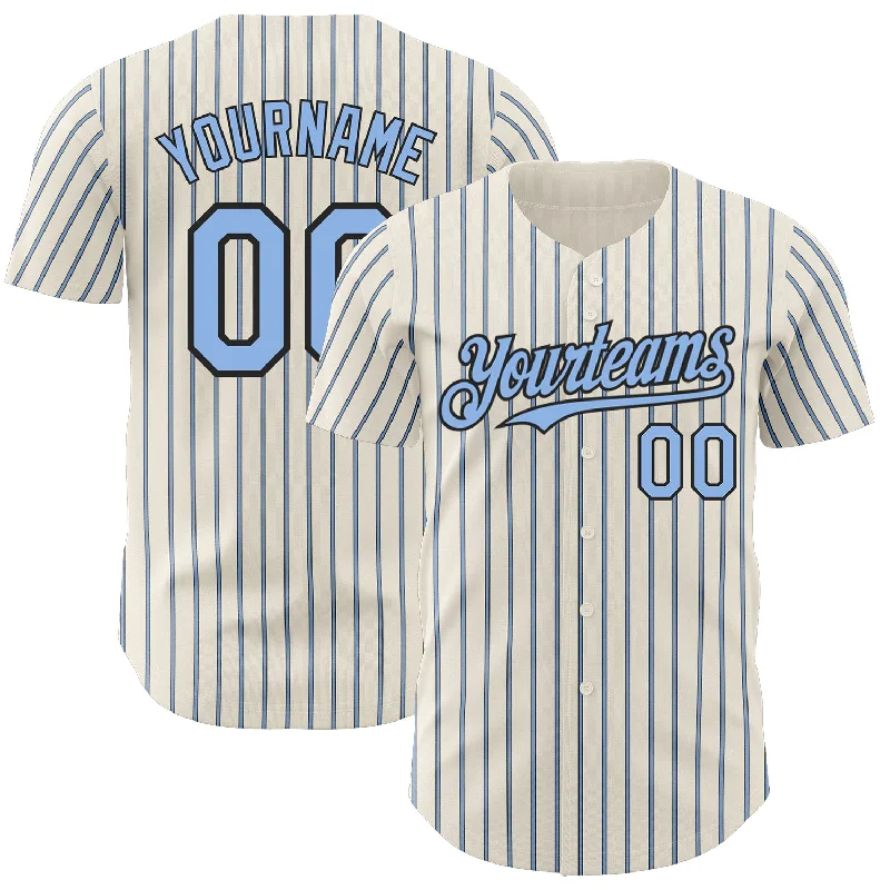 Baseball Jersey for Quick-Drying and Comfortable Play-Custom Cream (Black Light Blue Pinstripe) Light Blue-Black Authentic Baseball Jersey