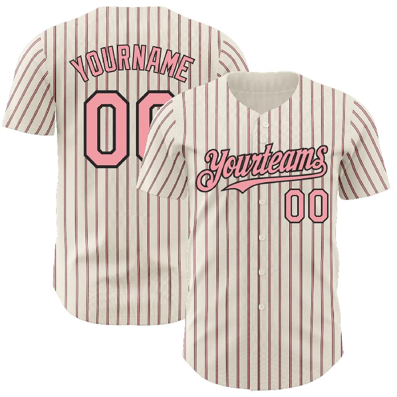 Baseball Jersey for Stylish Fit and Superior Comfort-Custom Cream (Black Medium Pink Pinstripe) Medium Pink-Black Authentic Baseball Jersey